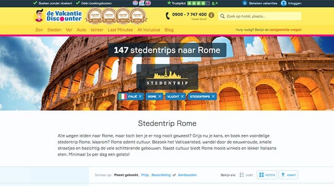 Vakantiediscounter stedentrips naar Rome